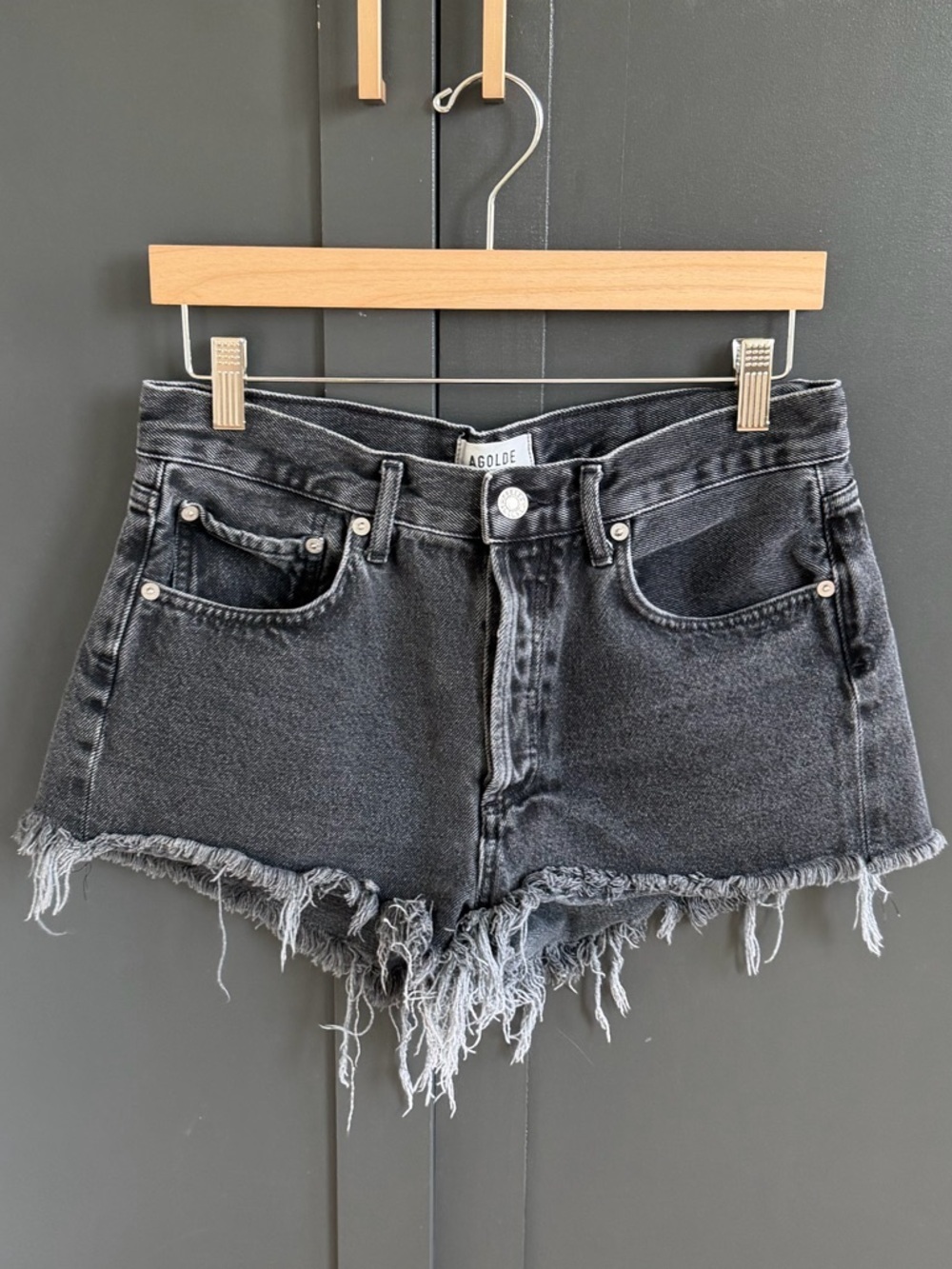 AGOLDE | Parker Black Frayed Hem Denim Shorts | 27